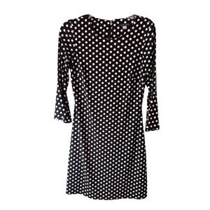 Tommy Hilfiger Polka Dot Bell Sleeve Sheath Midi Dress Black White Size 2